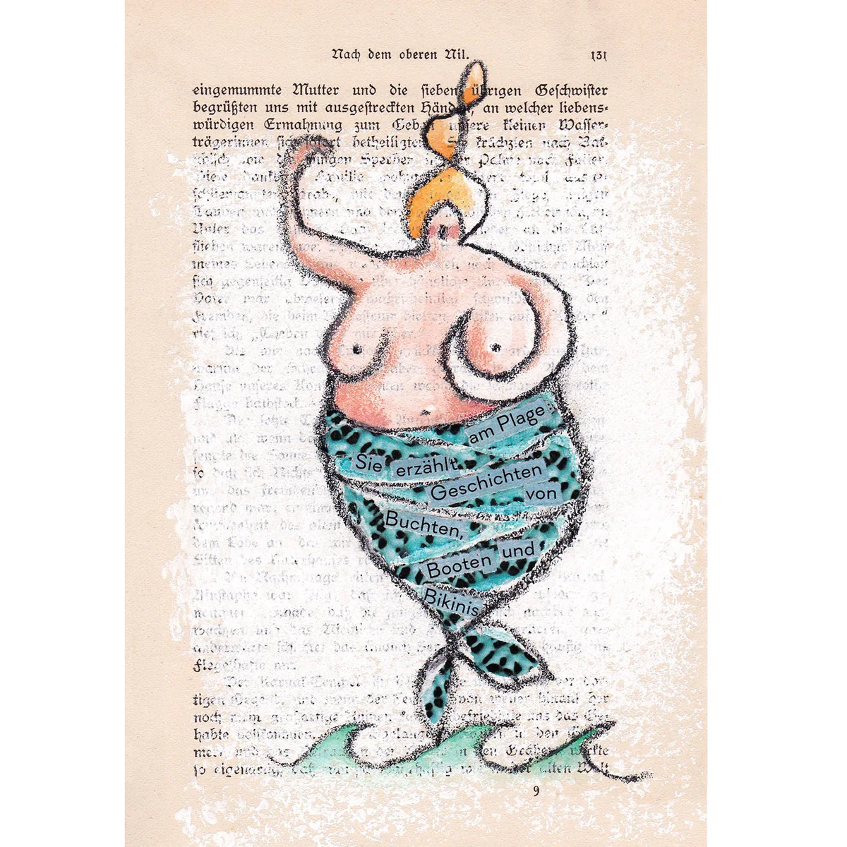 Illustration von Jenne Baule-Prinz: Am Plage, Gott | Collage, 20 x 30cm