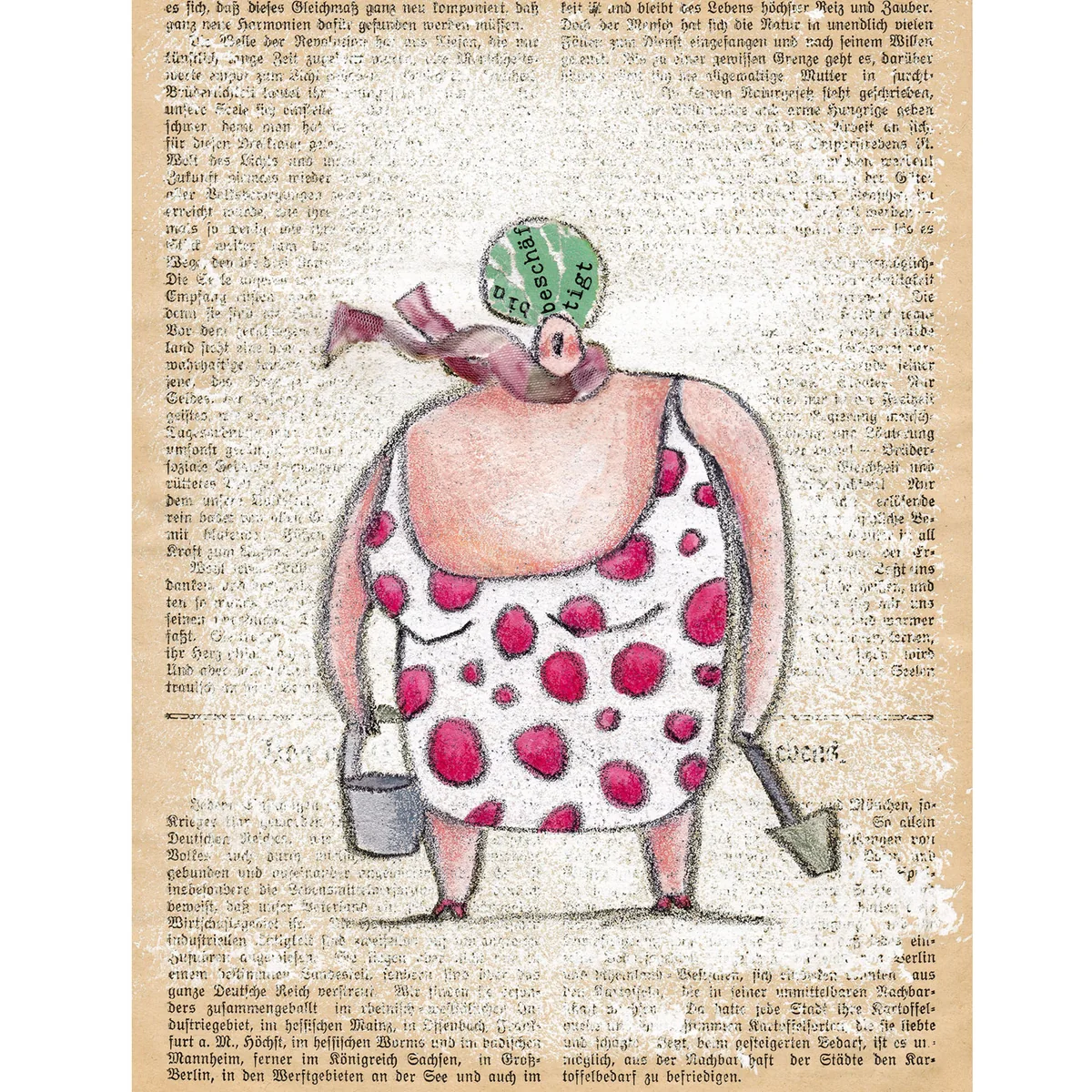 Illustration von Jenne Baule-Prinz: Beschäftigt, Collage, 20 x 30cm