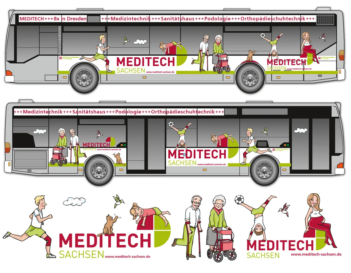 Illustration von Jenne Baule-Prinz: Busdesign Meditec Dresden