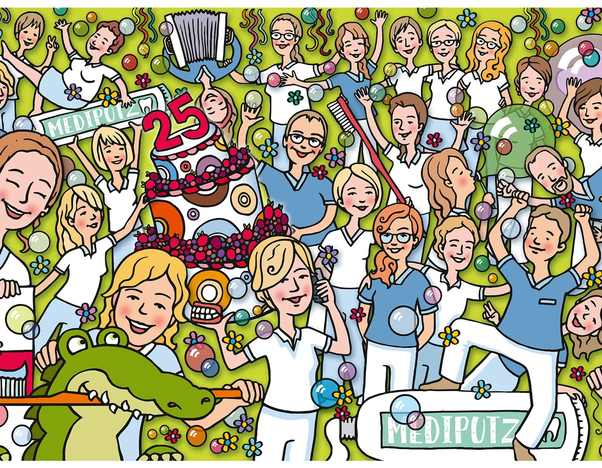 Illustration von Jenne Baule-Prinz: Jubiläumsillu Wertmann Implantologie