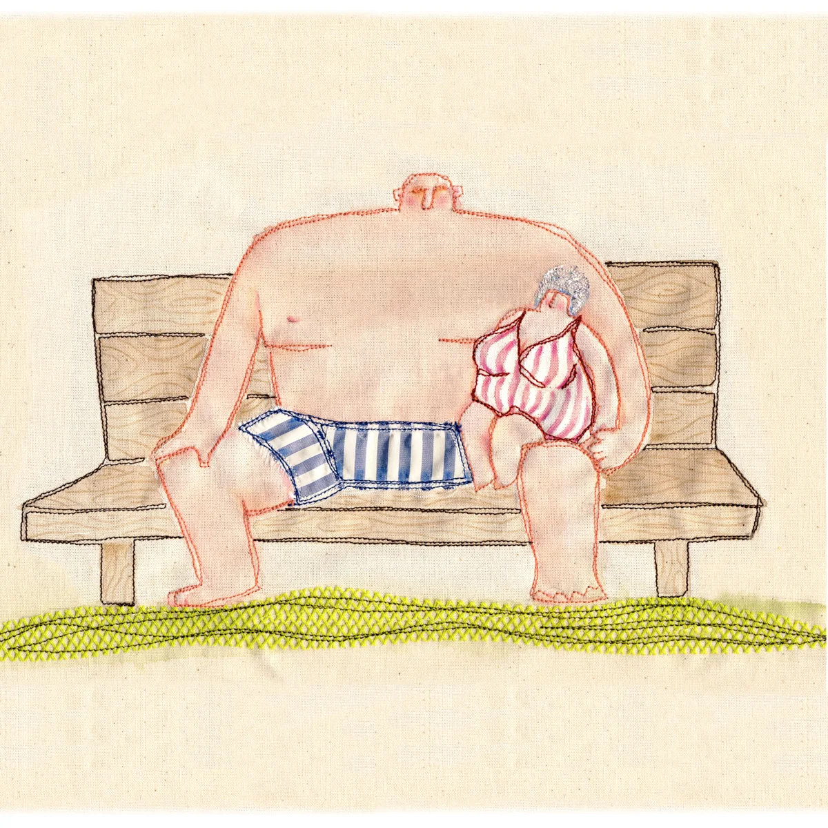 Illustration von Jenne Baule-Prinz: Liebespaar, Aquarell auf Stoff, 20 x 30cm