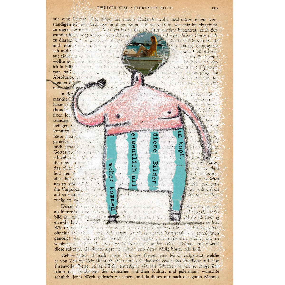 Illustration von Jenne Baule-Prinz: Im Kopf, Collage, 20 x 30cm