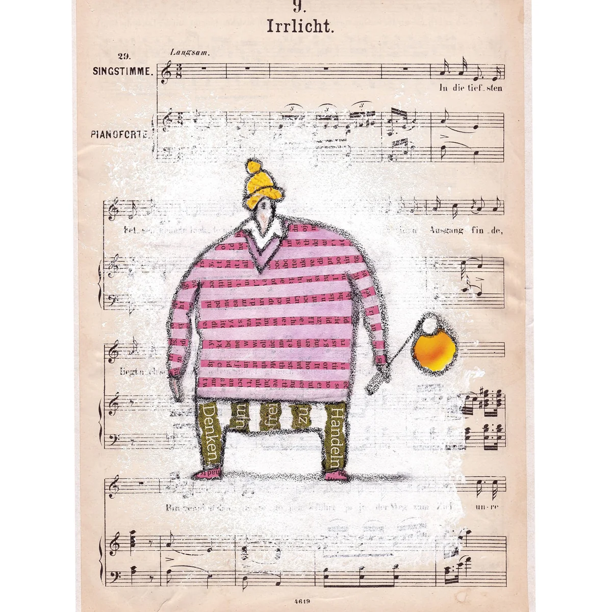 Illustration von Jenne Baule-Prinz: Irrlicht, Collage, 20 x 30cm