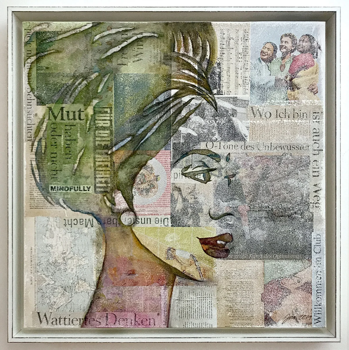 Illustration von Jenne Baule-Prinz: Mut, 60 x 60cm, mixed media auf Leinwand